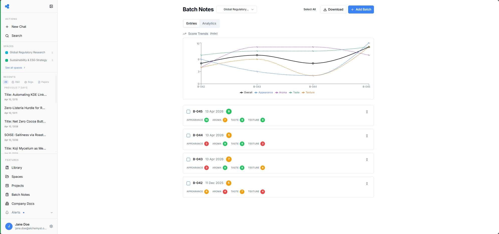 Batch Notes and Company Documents interface