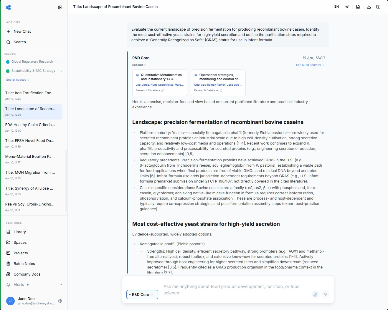 R&D Advisor chat interface