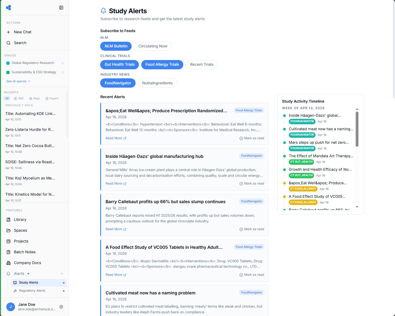 Academic workflow — Study Alerts and Knowledge Library