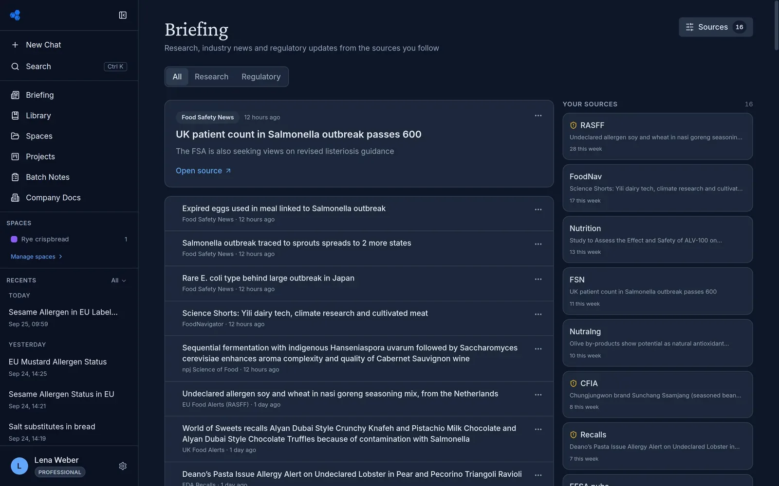 The Briefing in dark mode